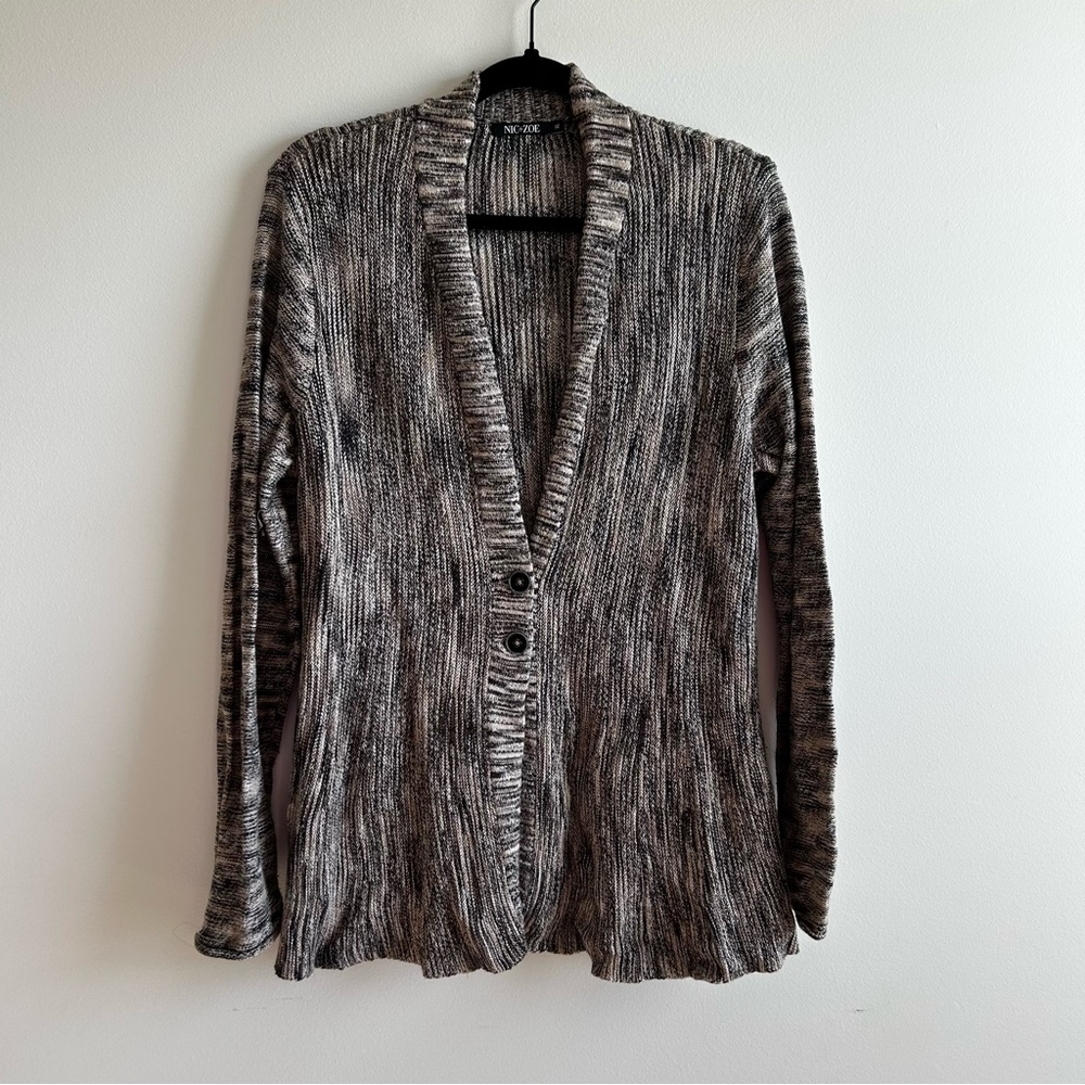 NIC+ZOE Textured Knit Cardigan in Gray and Cream, Size XL, 2 button closure